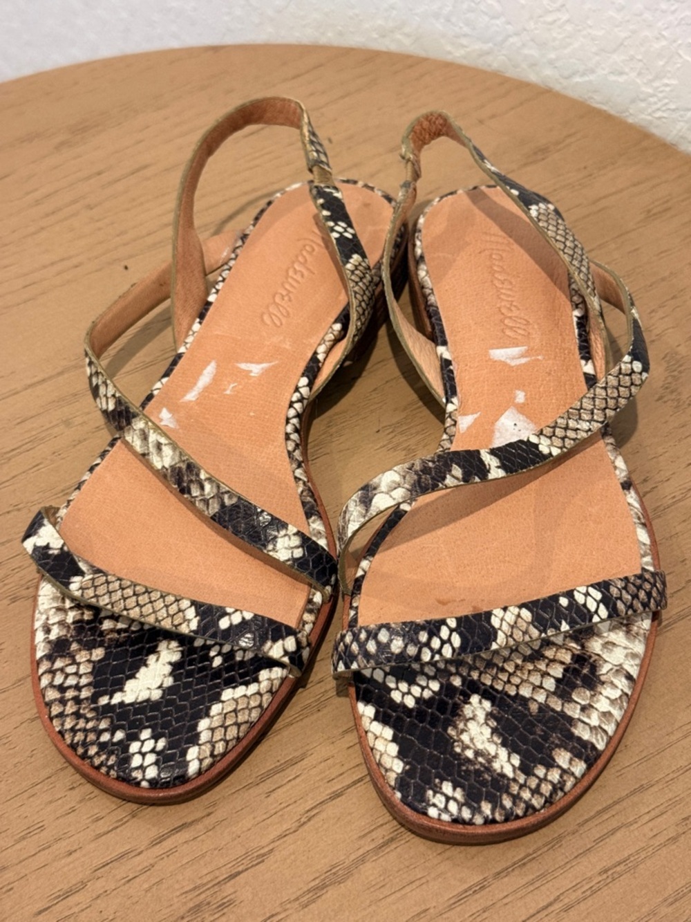 Madewell Snake-Print Strappy Sandals in Black and Cream